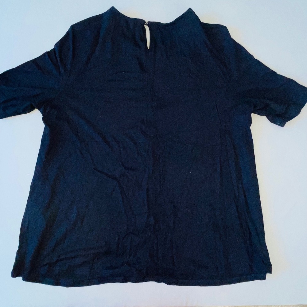 BASLER Black Metallic Trim Keyhole Back Short Sleeve Viscose Stretch Top XL
